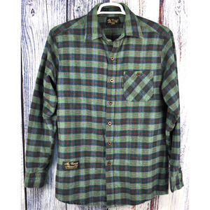 Vermont Flannel Shirt Men's Large Green/Blue Plaid 100% Organic Cotton USA MADE
